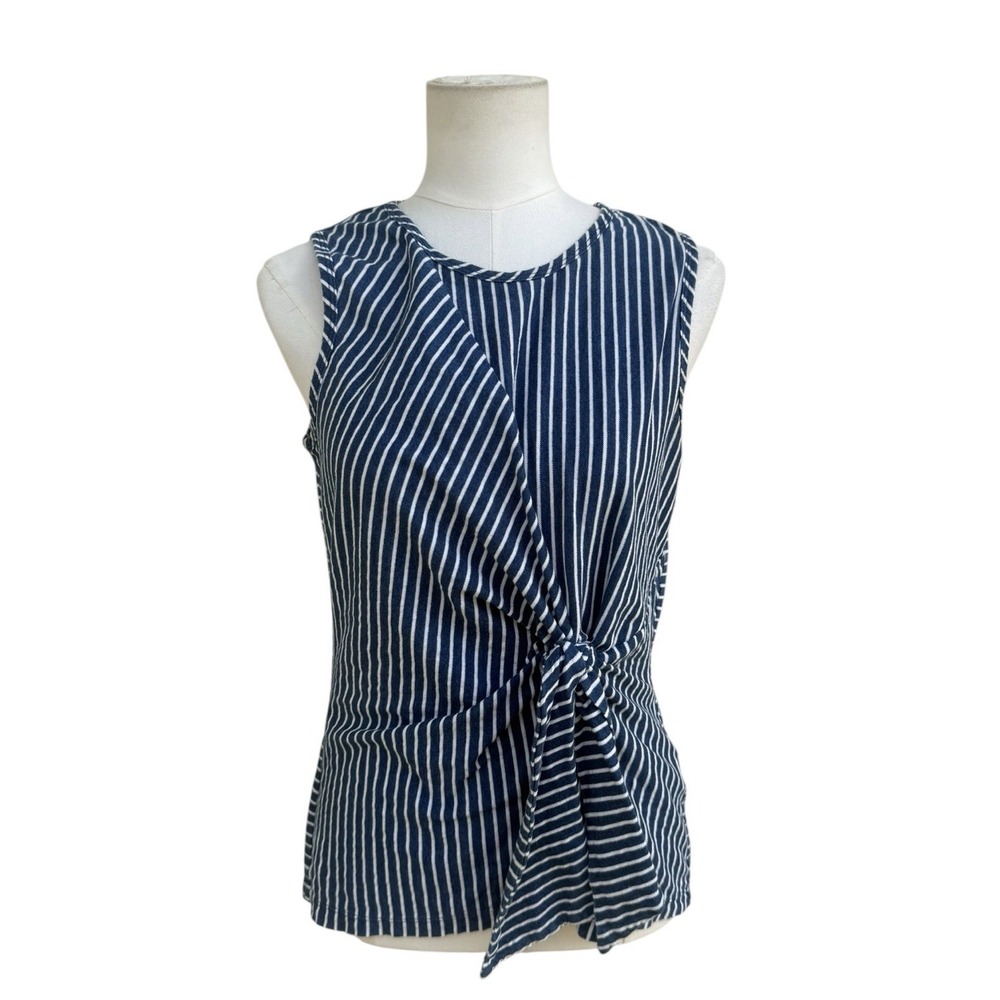 J McLaughlin Womens Large Blue White Striped Tie Front Sleeveless Nautical Tank